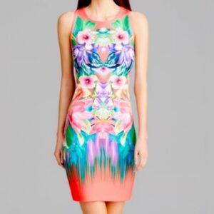 Laundry by Shelli Segal Pink Tropical Floral Scuba Sheath Dress Sz. M